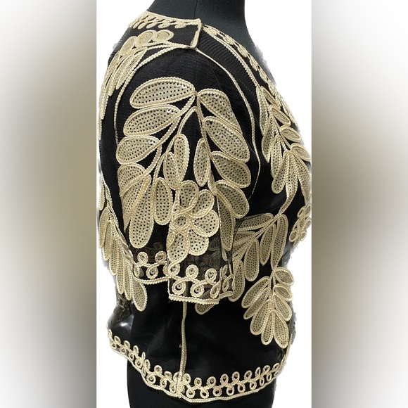 Simply Couture Elbow Sleeve Sheer Crochet Accent Soutache Sequin Tunic - Picture 4 of 6